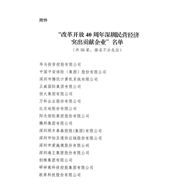 喜讯，恒峰g22供应链荣获“改革开放40周年深圳民营经济突出贡献企业”称号  